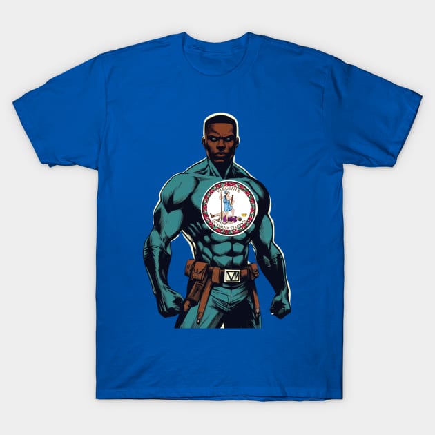 Richmond Virginia 1990s Black Comic Book Superhero RVA T-Shirt by Woodpile